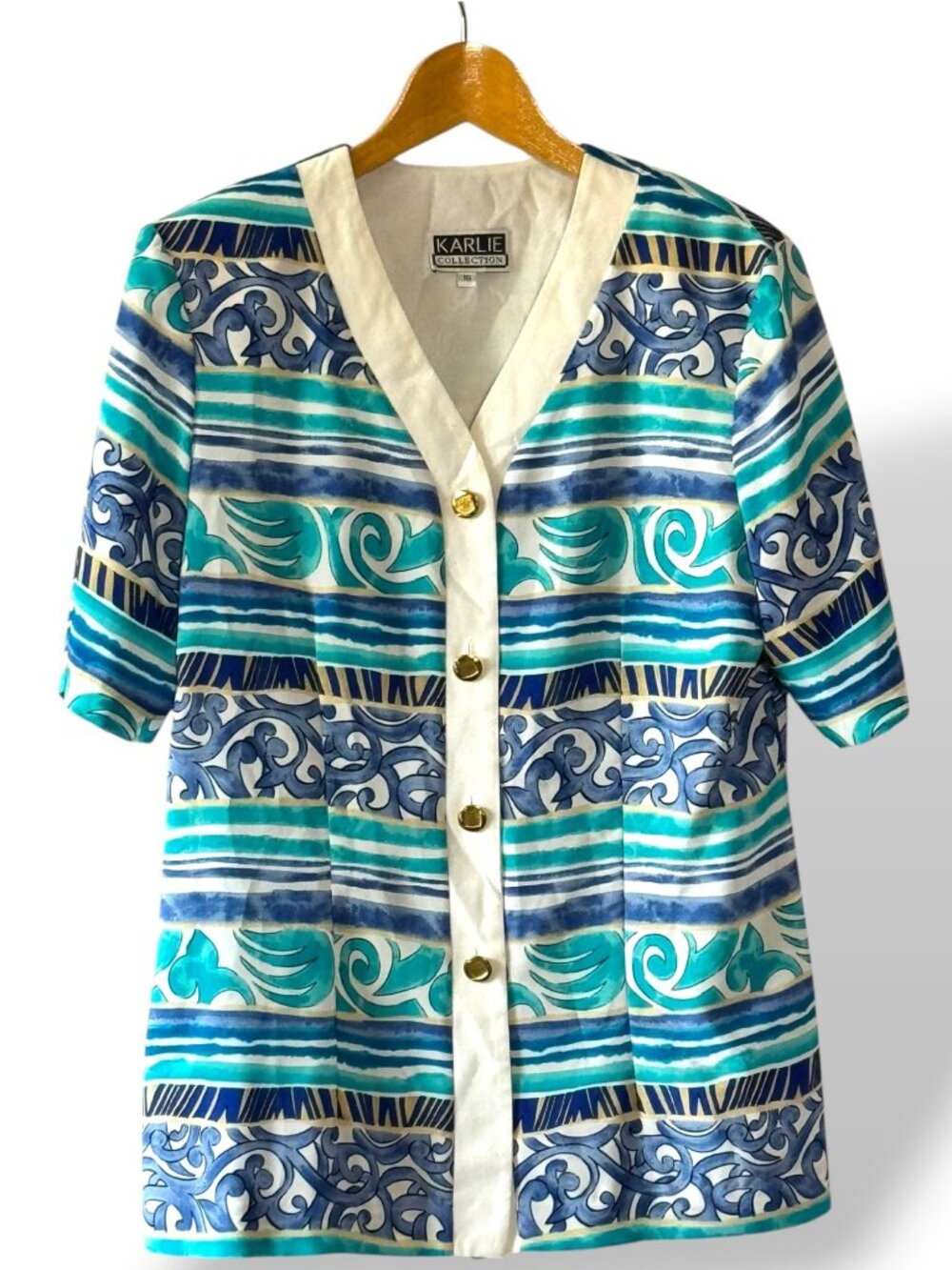Karlie Collection Womens Vintage Lightweight Jacket Bold Print Blue/Gold - 10